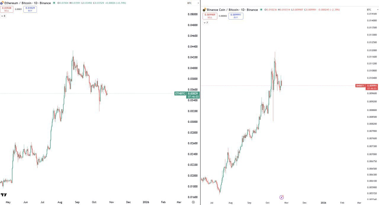 BNB & ETH Stop Outperforming BTC as Q4 Begins — Don’t Fight BTC Seasonality