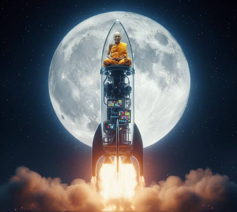 Meditating Monk in a Rocket — NFT Art, Crypto & Mindfulness