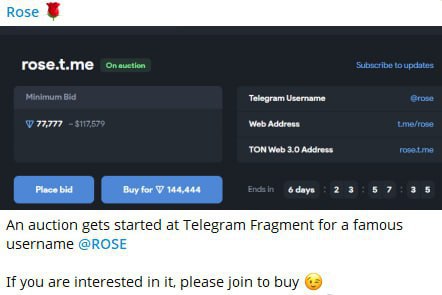 Telegram @ROSE Username Auction β Starting Bid & Buy Price Revealed
